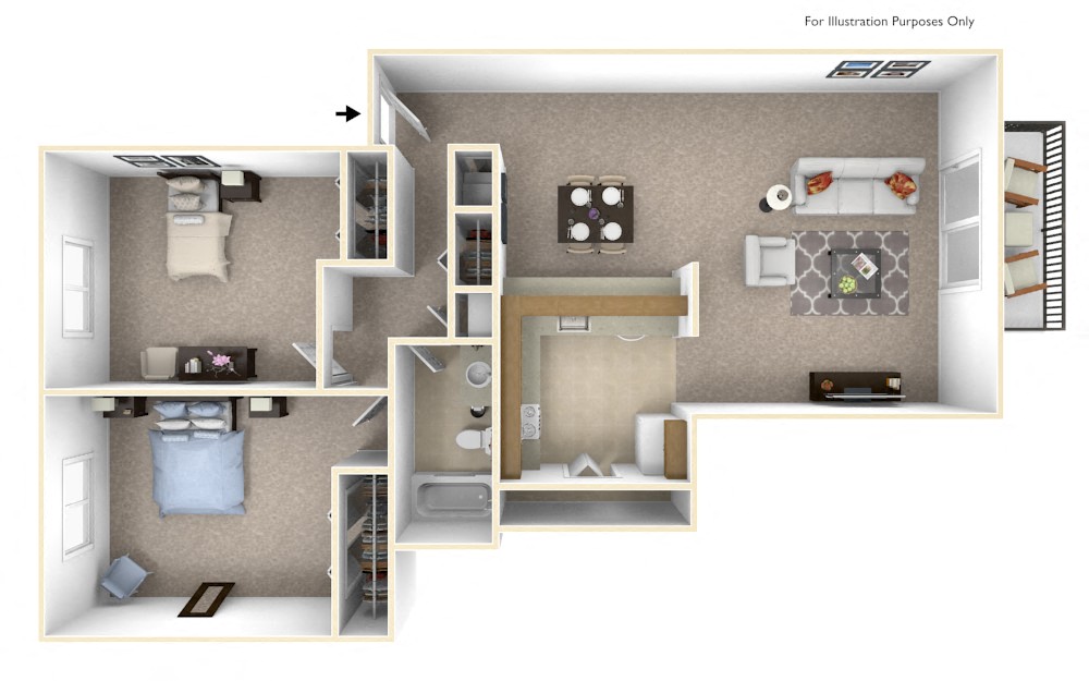 Floor plan for 2 beds, 1 bath, 800 sqft